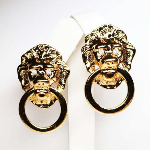 ✨ VINTAGE KJL Lion's Head Doorknocker Earrings 🌟 - Picture 7 of 16